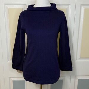 Boden Navy Blue Cashmere Blend Ribbed Mock Neck Sweater 3/4 Sleeve Women's XS